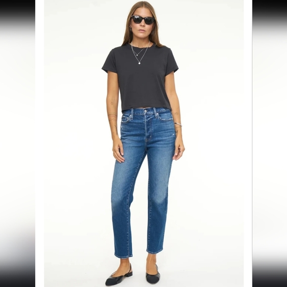 NEW Pistola Charlie High Rise Straight Leg Raw Edge Side Panel Jeans Mobwife - Picture 1 of 12